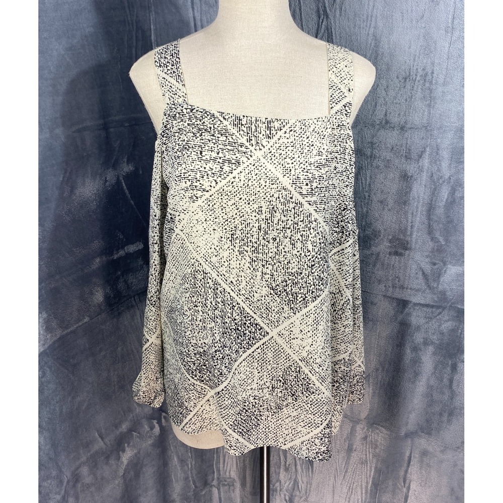 Juicy Couture Cold Shoulder Top Shirt Womens XL Abstract Print Chiffon‎ Blouse